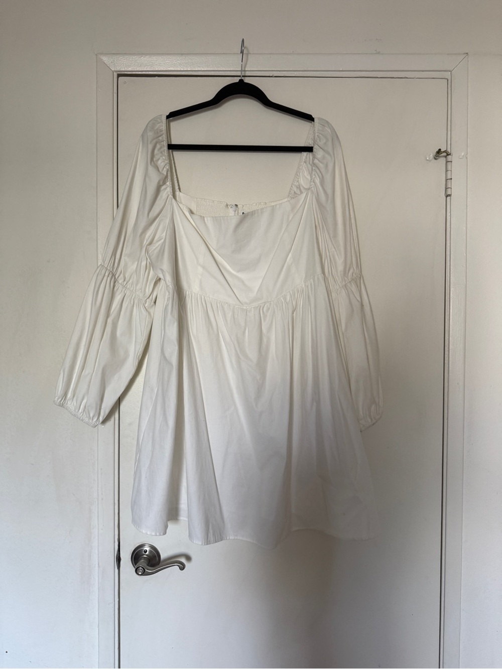 Reformation White Square-Neck Puff Sleeve Dress